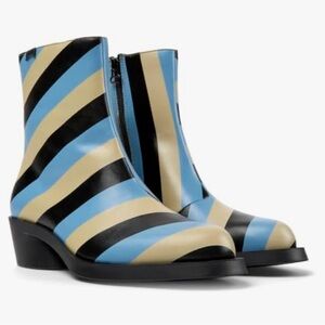 NWOT Camper Striped Ankle Mod Moto Bonnie Boots in Blue and Tan (sz 39)